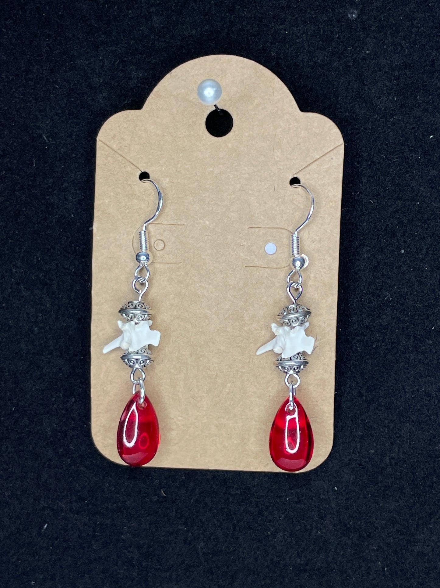 Snake Vertebrae and Red Droplet Earrings