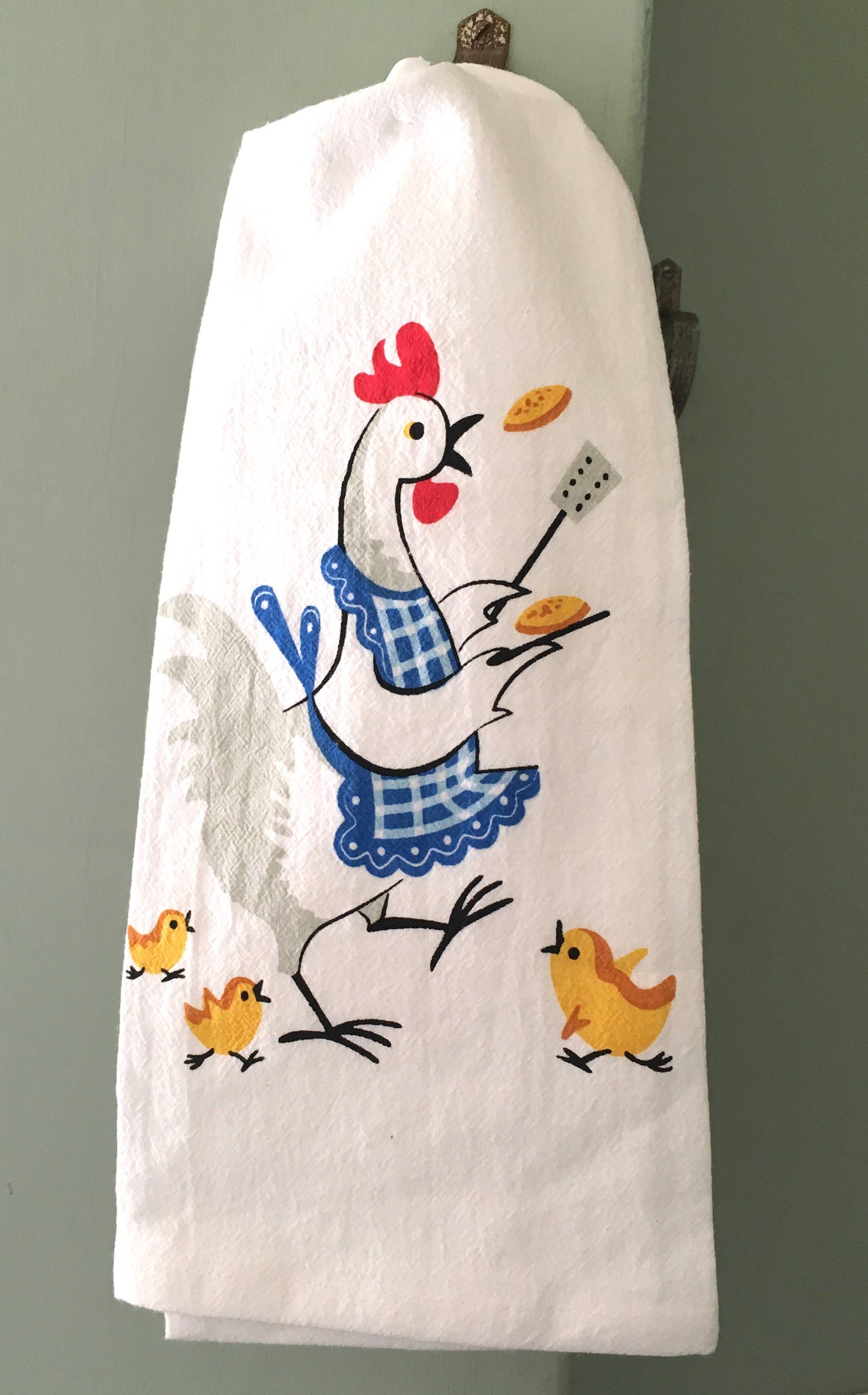 Flippin' Pancakes Chicken Retro Flour Sack Kitchen Towel