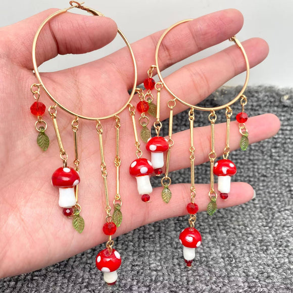 Mushroom Fringe Hoop Earrings