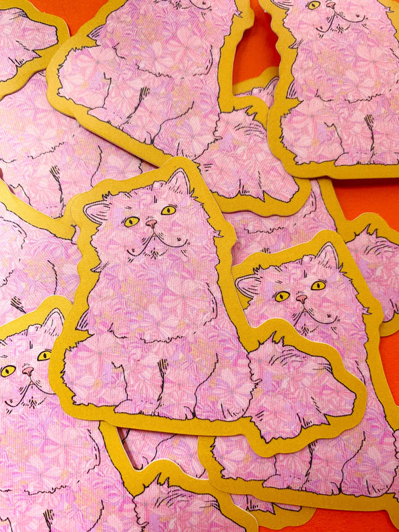 Pink Floral Cat Sticker