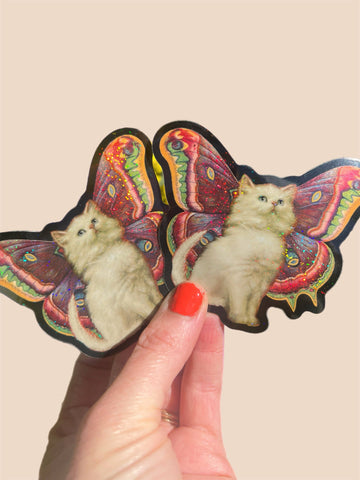 Cat Butterfly Glitter Sticker - 0
