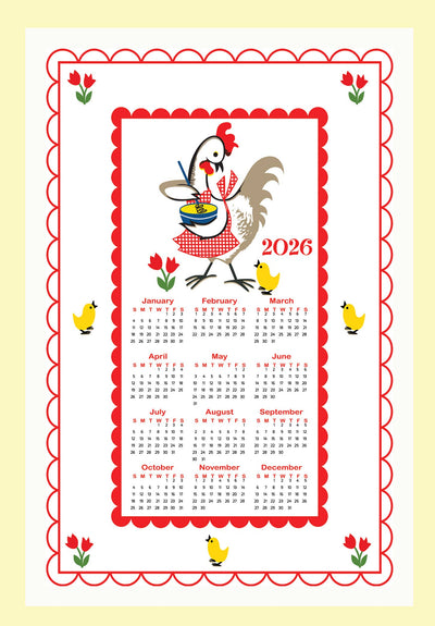 2026 Kitchen Chicken Calendar Tea Towel