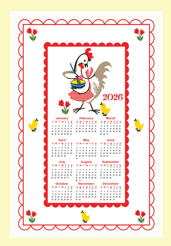 2026 Kitchen Chicken Calendar Tea Towel
