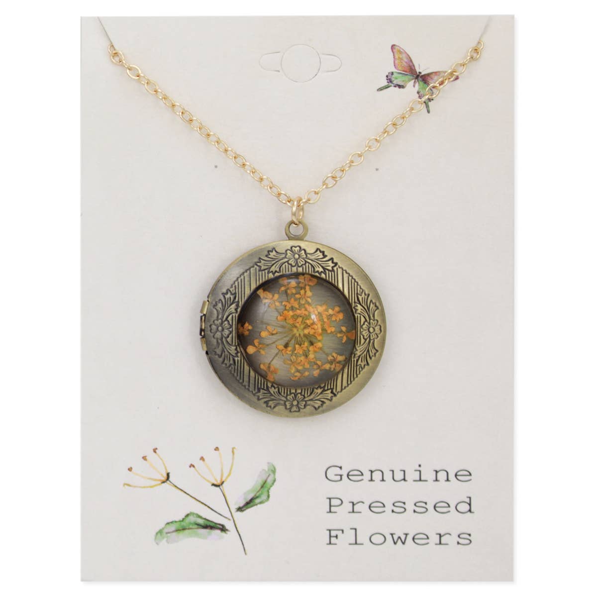 Yellow Dried Flower Locket Necklace