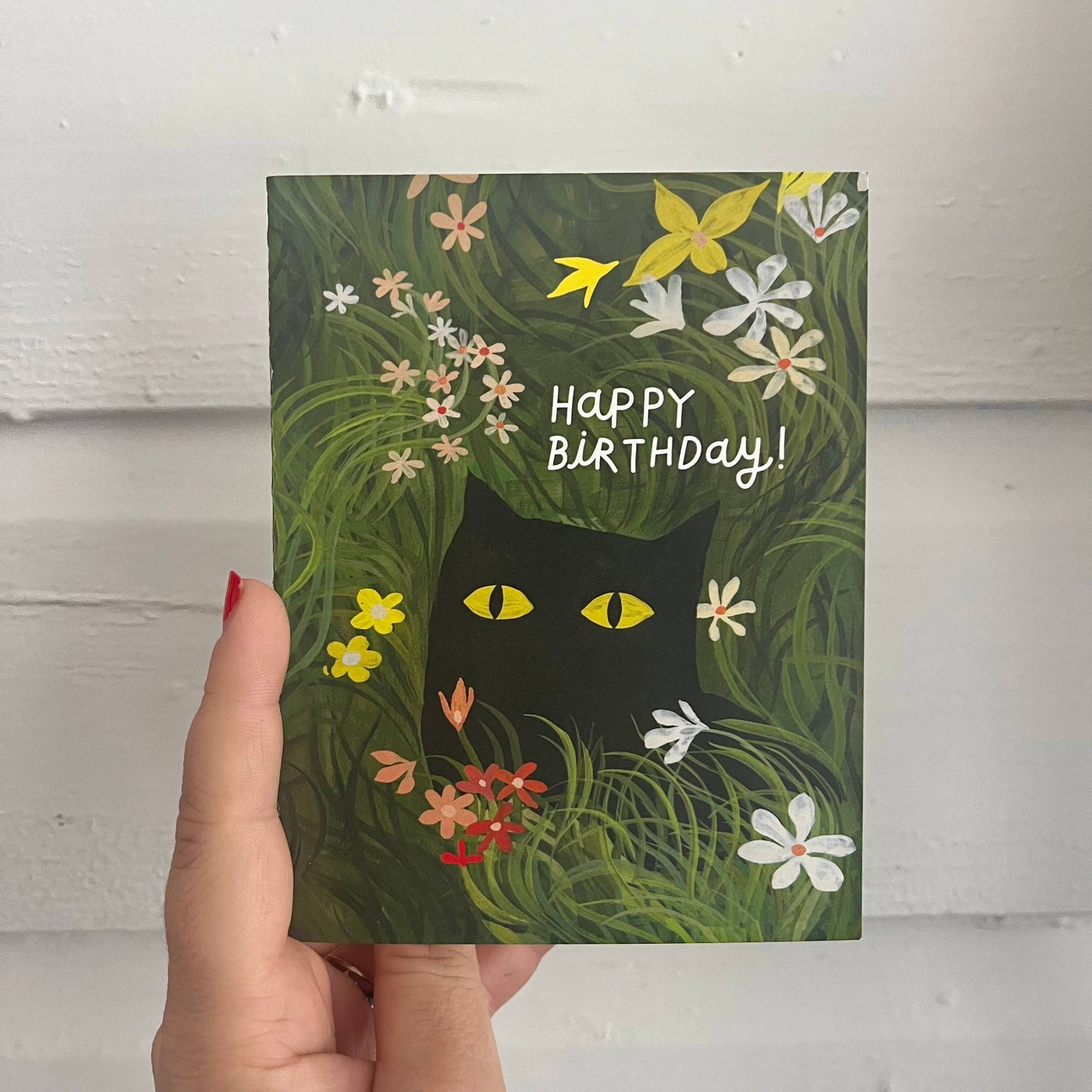 Flower Black Kitty Birthday Card