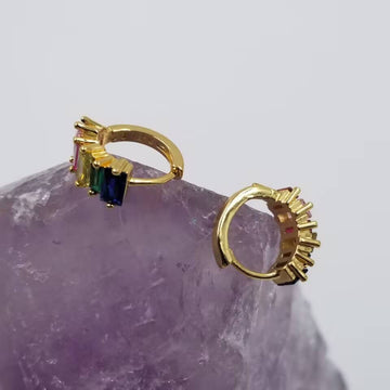 Mini Multicolored Crystal Hoop Earrings - 0