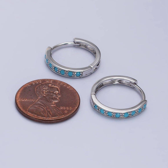 Turquoise Micro Paved Hoop Earrings