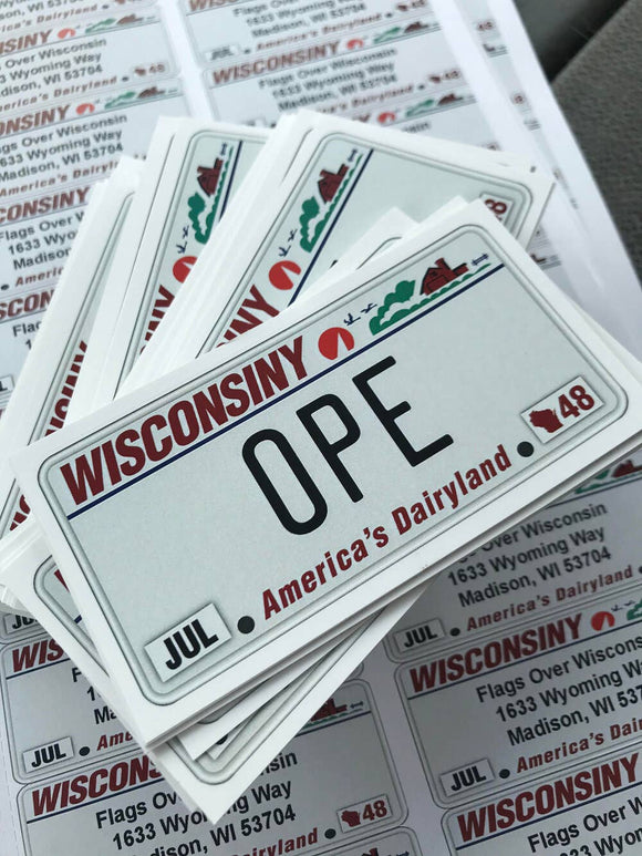 Wisconsin License Plate OPE Sticker