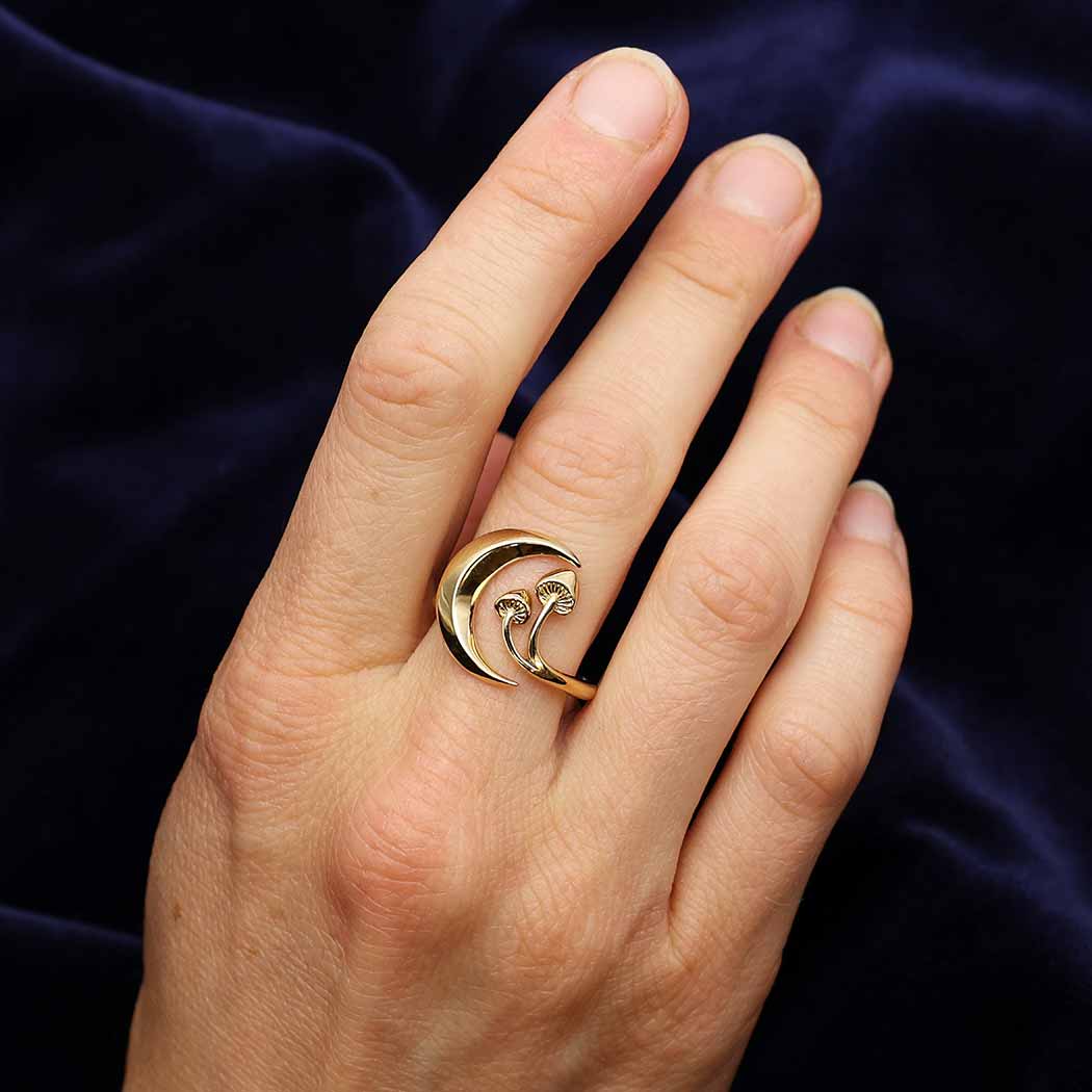 Moon and Mushroom Bronze Adjustable Ring - 0