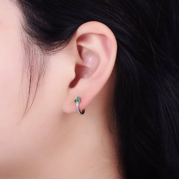 Green Flower Arrow Huggie Earrings