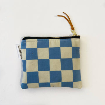 Blue and Cream Checker Square Pouch