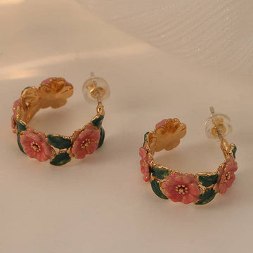 Camellia Flower Hoop Earrings