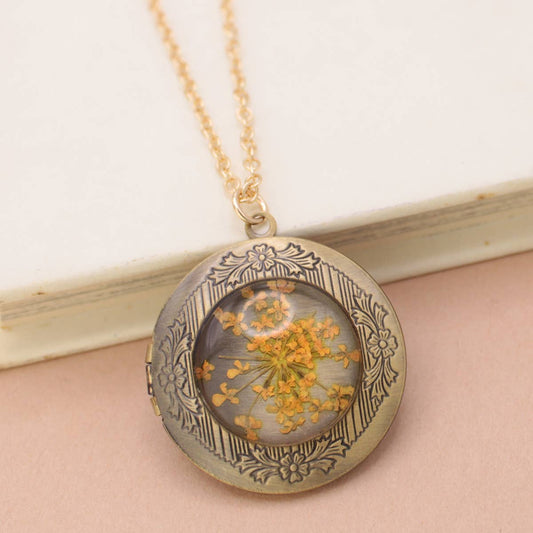 Yellow Dried Flower Locket Necklace