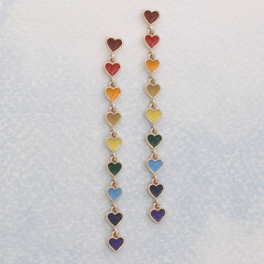 Rainbow Hearts Linear Earrings