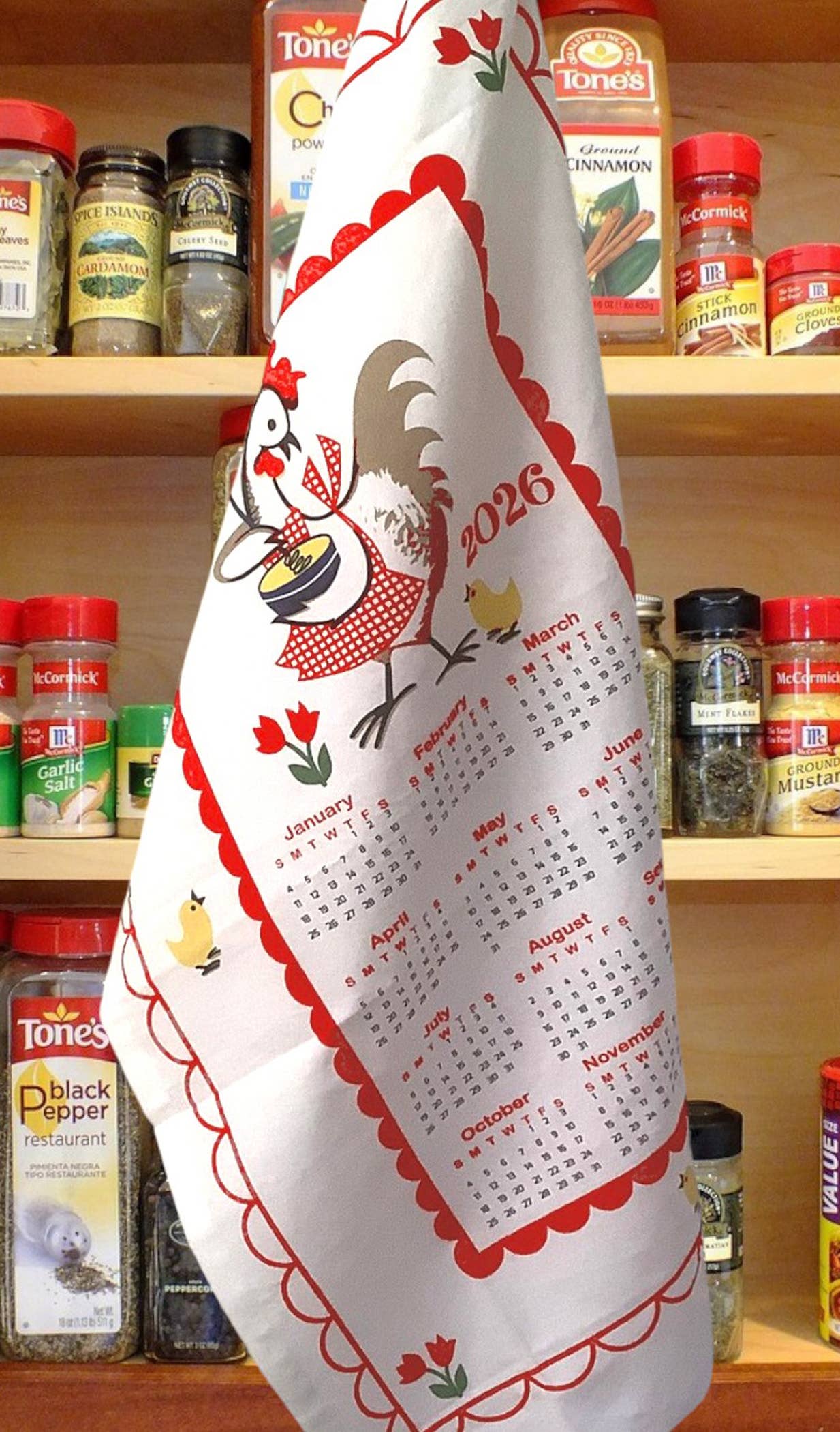 2026 Kitchen Chicken Calendar Tea Towel