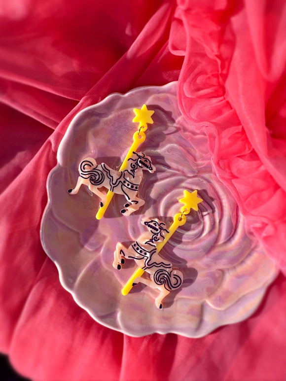 Carousel Horse Pink Pony Earrings