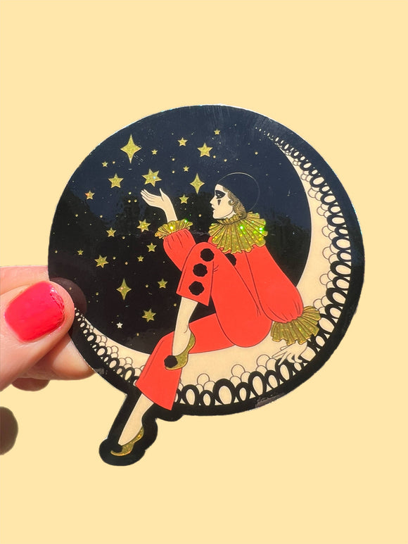 Pierrot Clown on the Moon Sticker