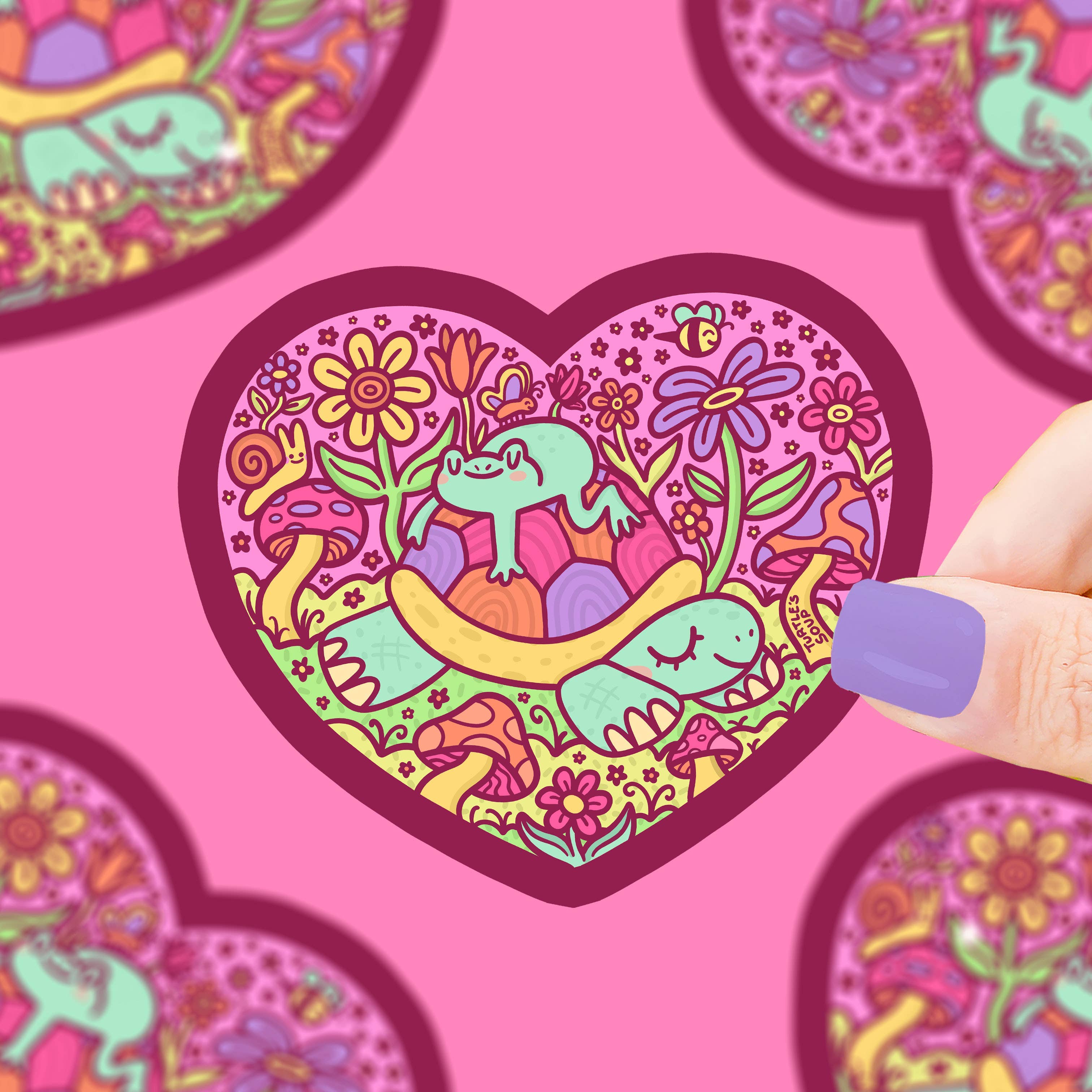 Turtle and Frog Heart Sticker