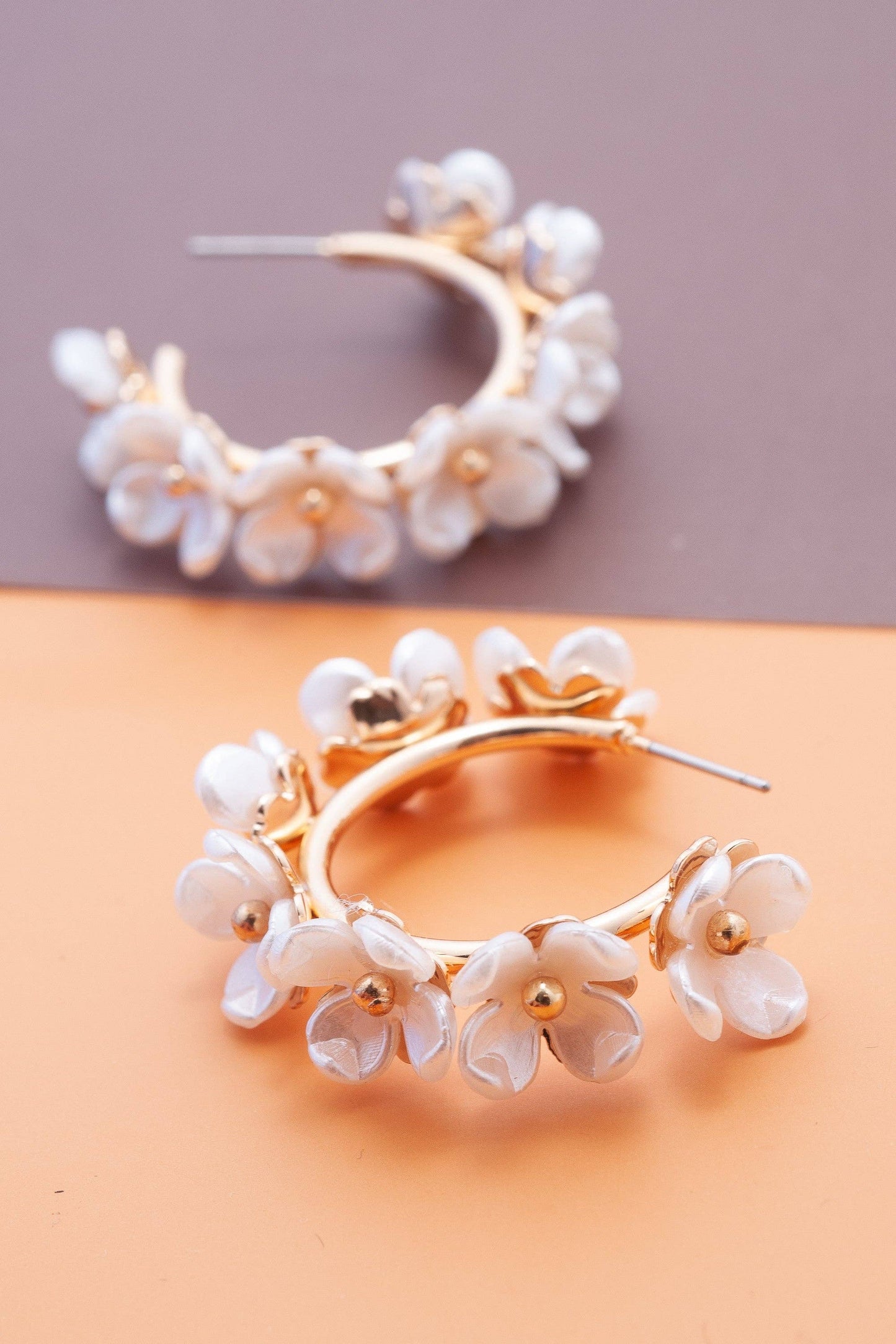 Pearly Flower Hoop Earrings