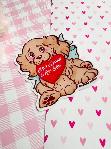 I Love Him Daddy Puppy Valentine Sticker - 0