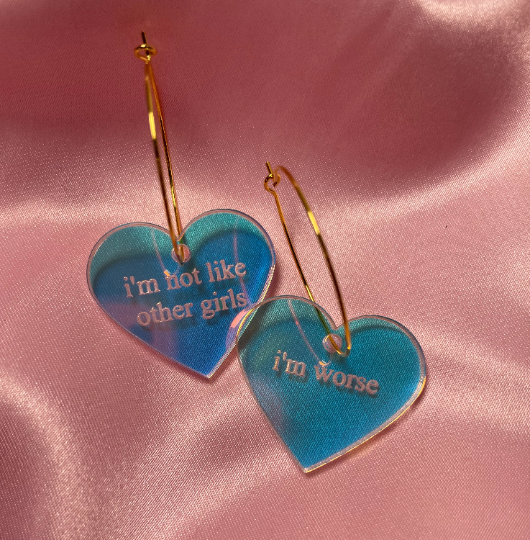 Iridescent I'm Not Like Other Girls I'm Worse Heart Earrings - 0