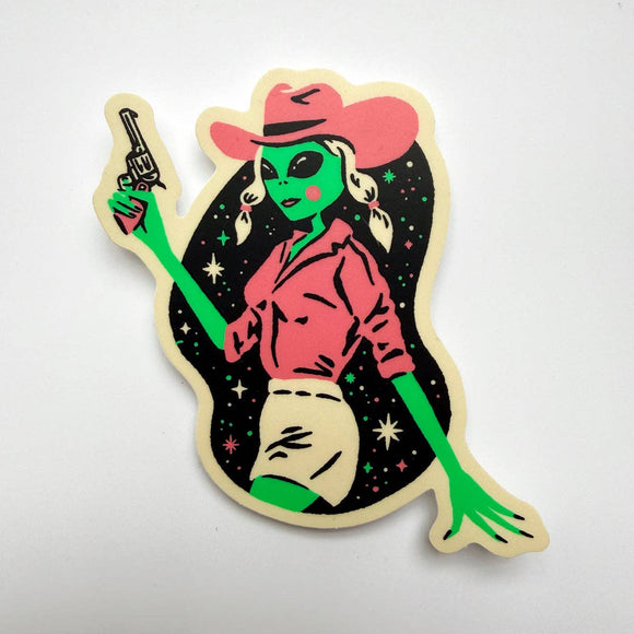 Alien Dolly Western Cowgirl Sticker