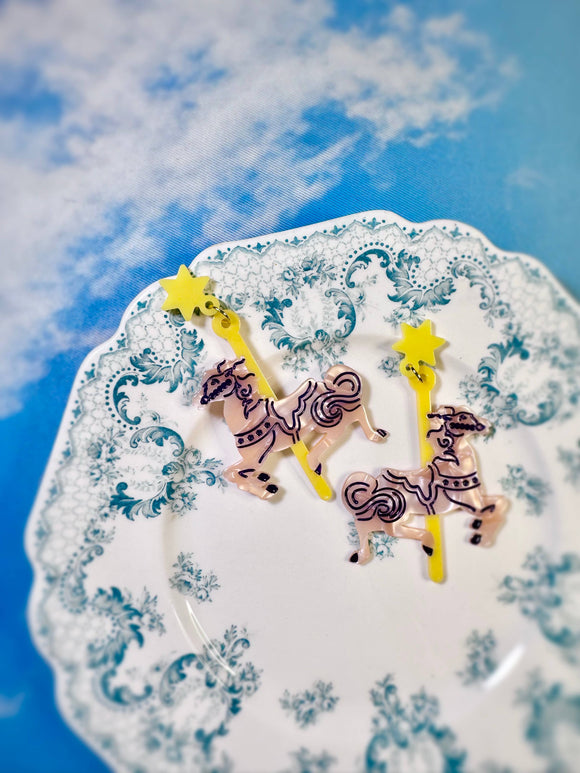 Carousel Horse Pink Pony Earrings