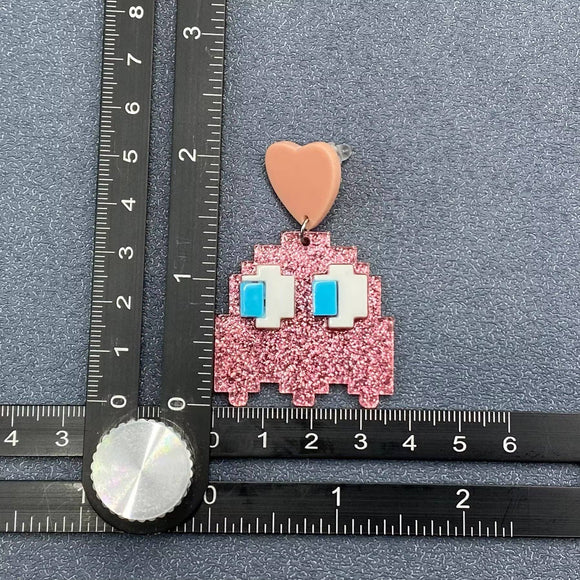 Pink Ghost Heart Earrings
