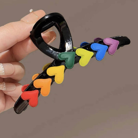 Rainbow Heart Hair Claw Clip