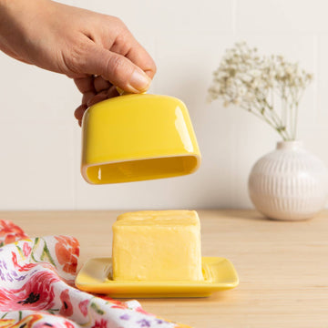 Lemon Yellow Square Butter Dish - 0