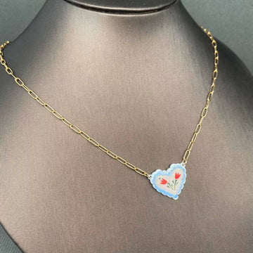 Flower Heart Charm Necklace - 0