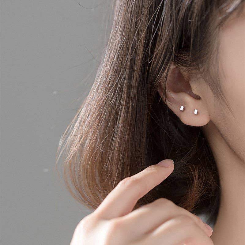Tiny Cube Stud Earrings