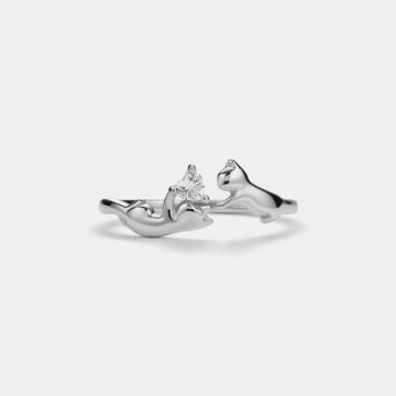 Dainty Cat Heart Stacking Bypass Ring