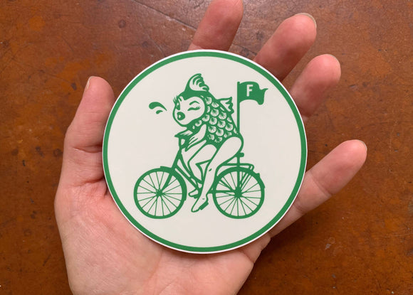 Feminist Fish Riding Bicycle Sticker