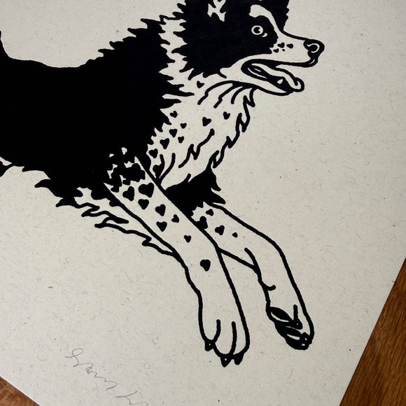 Border Collie Hearts Silkscreen Print