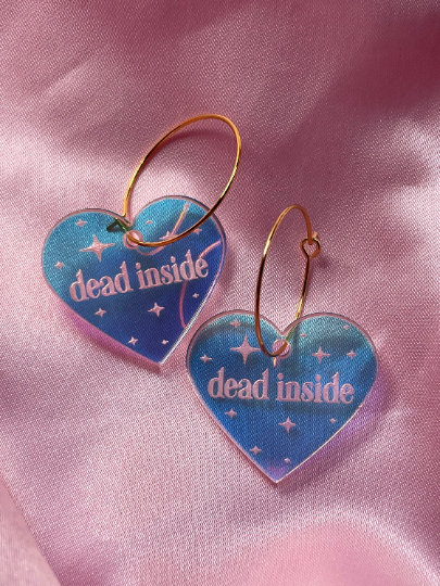 Dead Inside Iridescent Heart Hoop Earrings