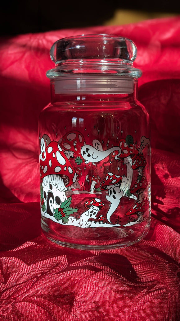 Ghost Mushrooms in the Snow Vintage Inspired Candy Jar