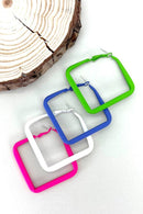 Green Square Hoop Earrings-3