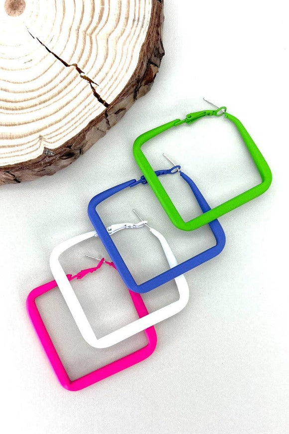 Green Square Hoop Earrings
