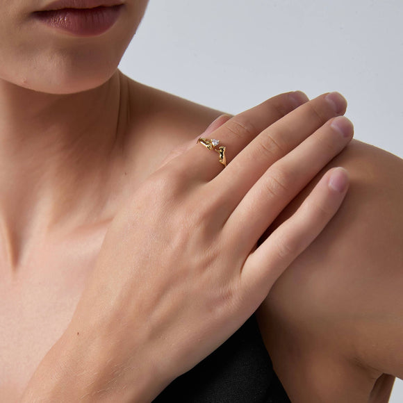 Dainty Cat Heart Stacking Bypass Ring
