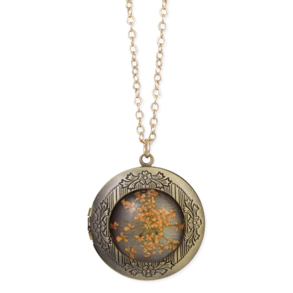 Yellow Dried Flower Locket Necklace