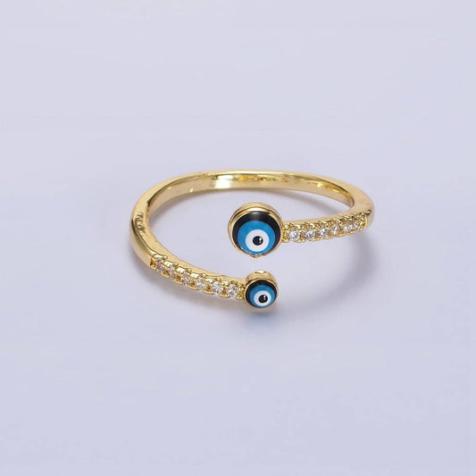 Double Evil Eye Adjustable Ring