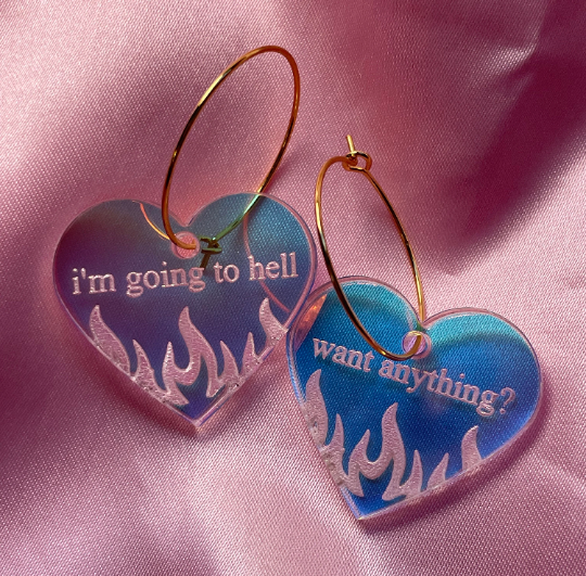 I'm Going To Hell Want Anything? Heart Hoop Earrings