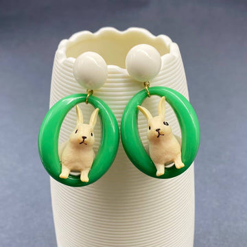 Resin Rabbit Dangle Earrings