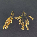 18K Gold Plated Metal Leaves Firnge Post Earrings-3