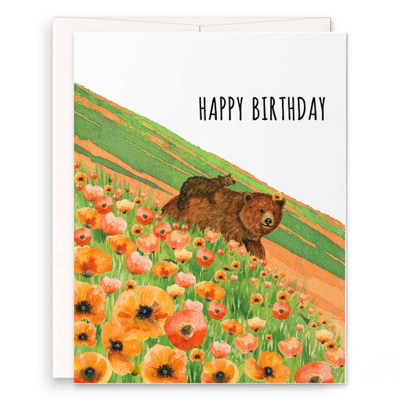 Poppies Bears Birthday Card