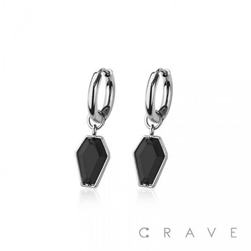 Black Coffin Dangle Huggie Earrings