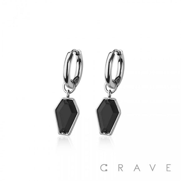 Black Coffin Dangle Huggie Earrings