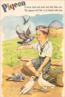 Pigeon, Boy Sitting on Log Postcard-1