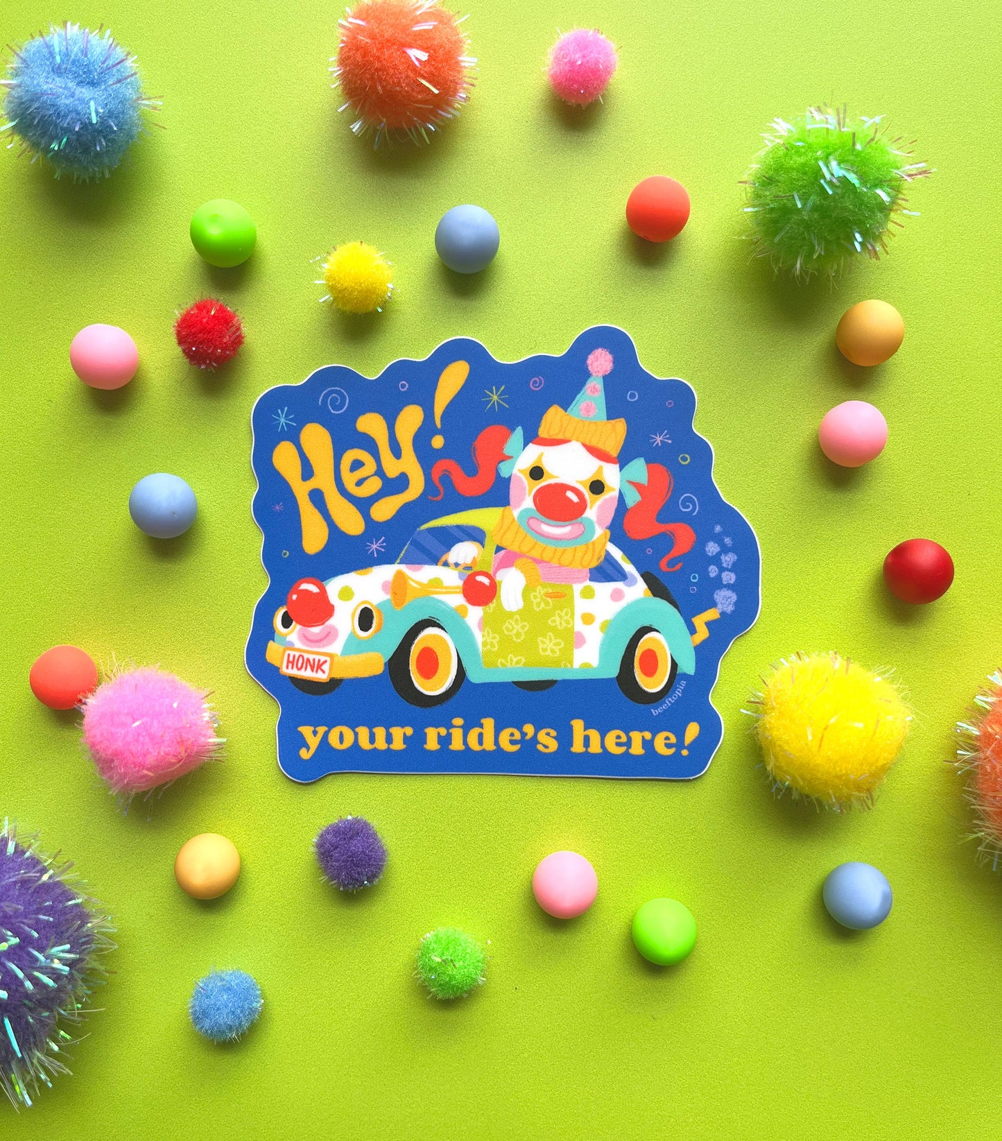 Hey! Your Ride's Here! Clown Car Sticker